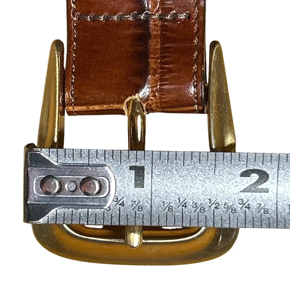 Brighton Brown Embossed Calfskin Leather Belt Gold Buckle Size L (30-43)